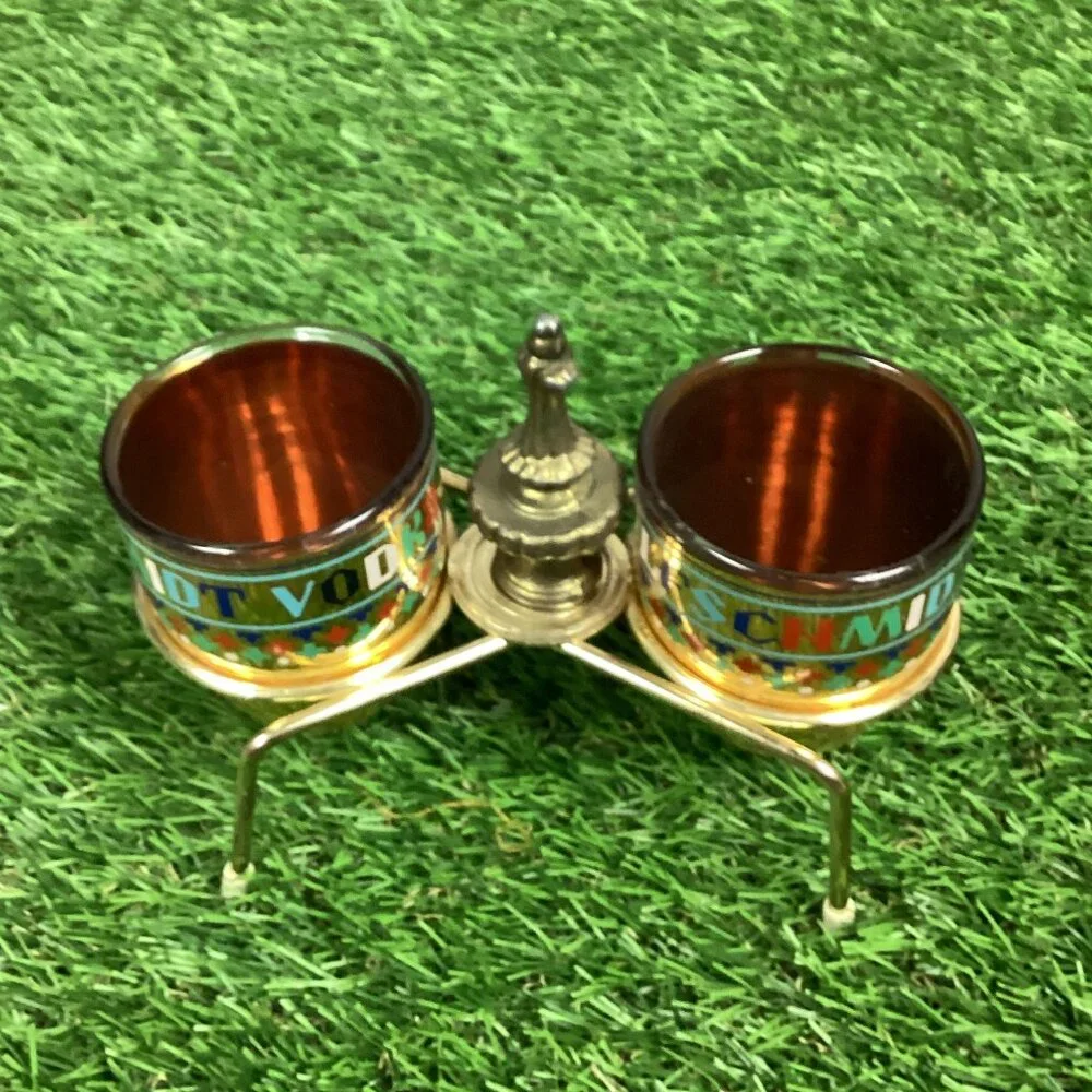 Vintage Wolfschmidt Vodka Charka Cups w/ Rack